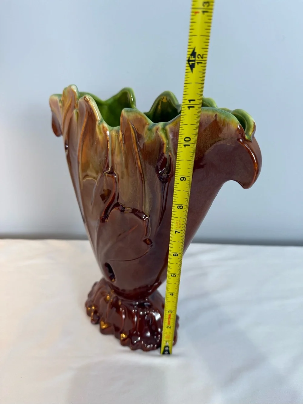 Royal Haeger R879 USA Flatsided Acanthus Vase  Brown Yellow green Vintage MCM